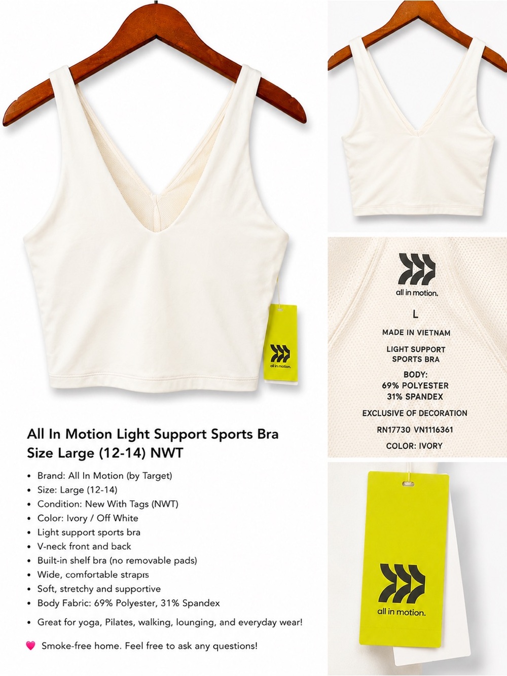 All In Motion Light Support Sports Bra – Size Large NWT